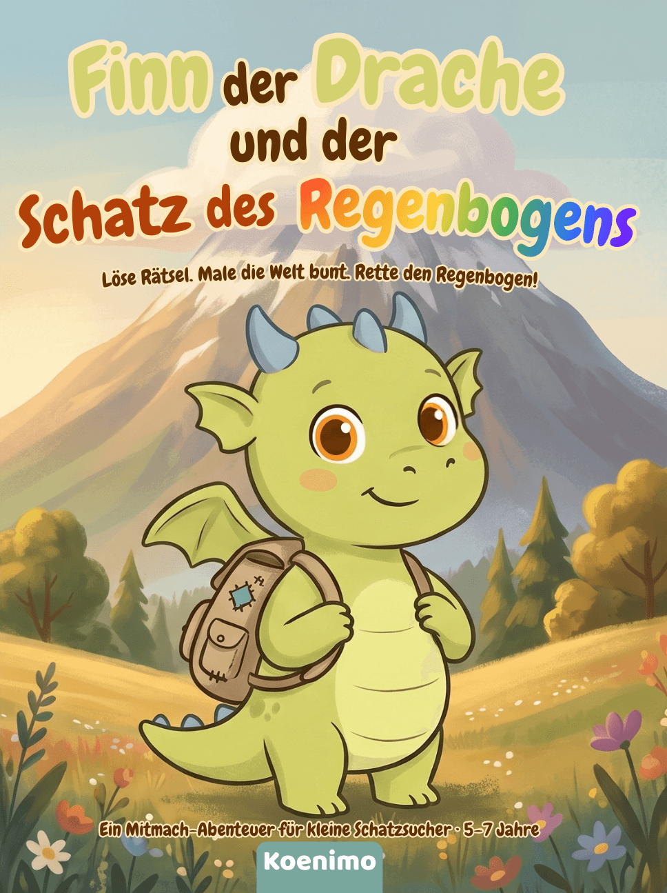 Buchcover: Finn der Drache und der Schatz des Regenbogens – Mitmach-Malbuch für Kinder von 5 bis 7 Jahren